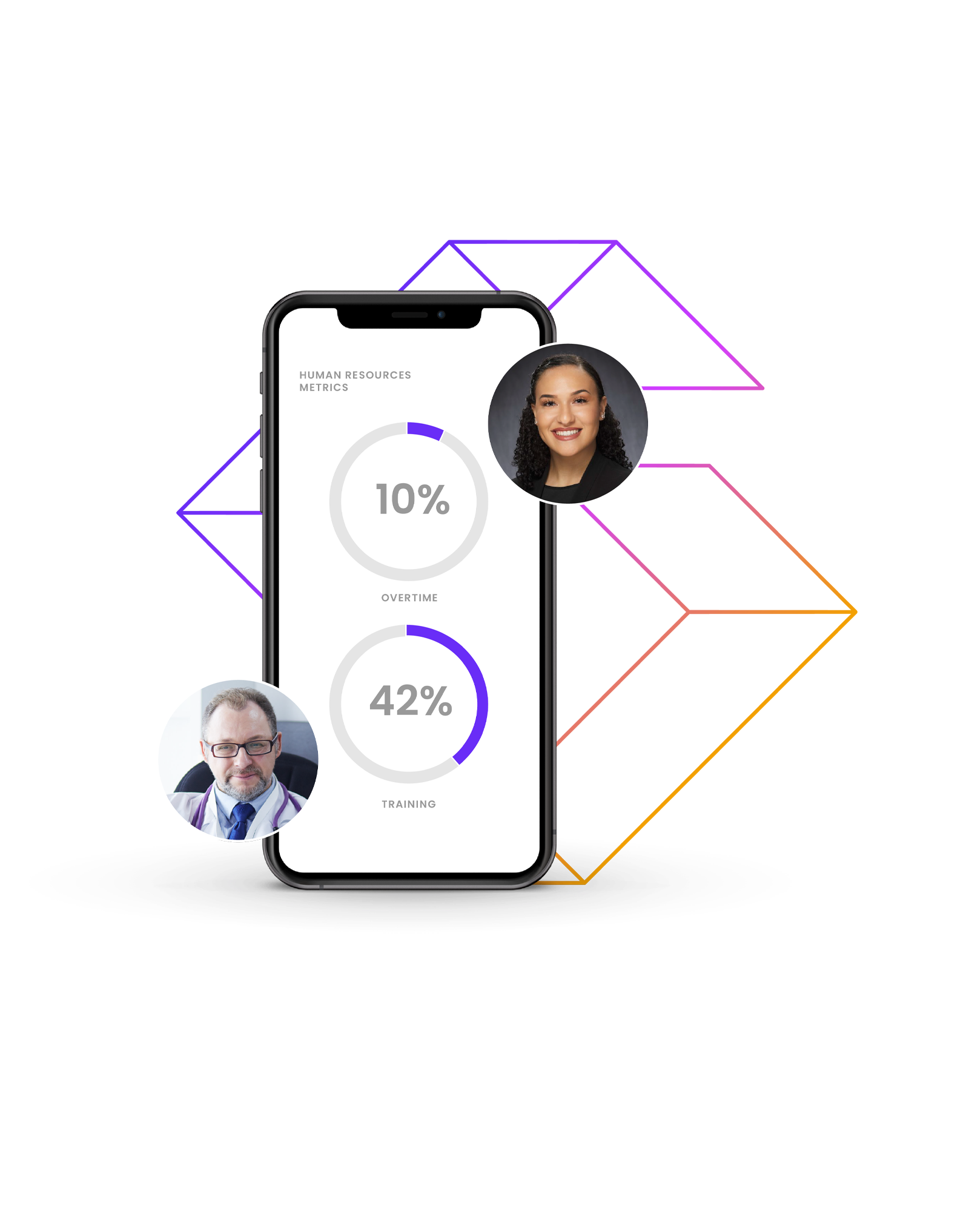 image of an iPhone with photos of doctor and a CareDesk team member